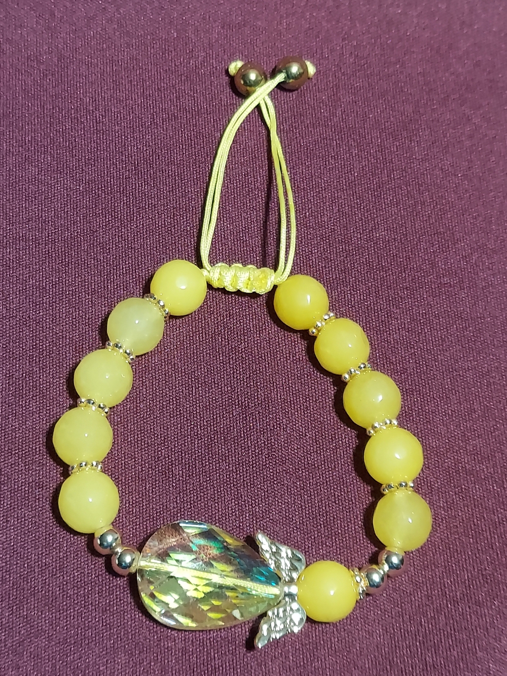 Yellow Beaded Bracelet with Iridescent Angel Charm